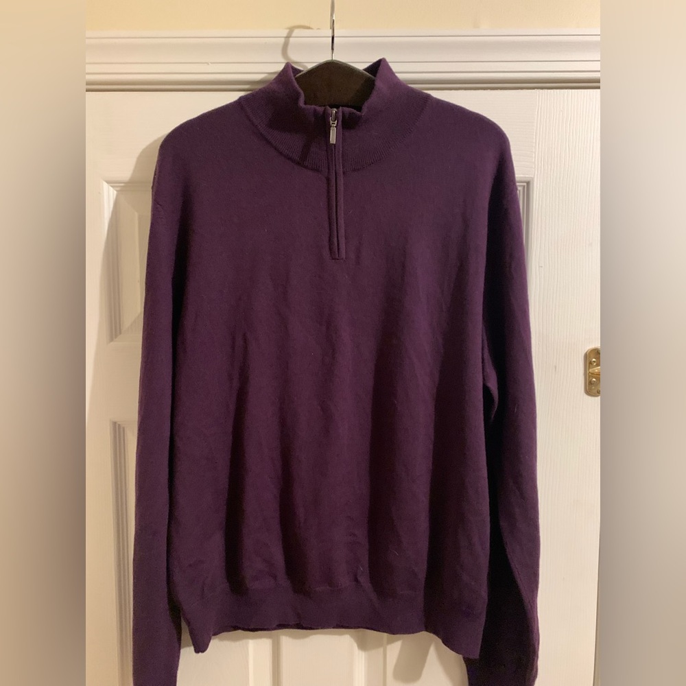 Mens Merlino wool purple sweater by Bloomingdale’s quarter zip